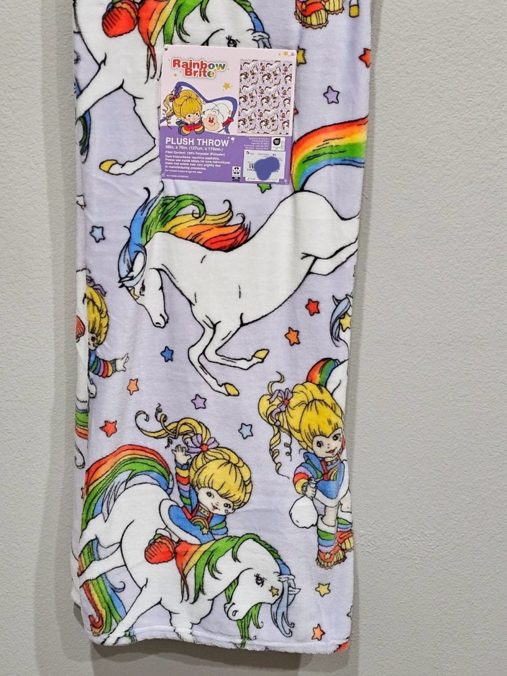 Rainbow Brite Lavender Plush Throw Blanket with Unicorns - Rainbow Brite